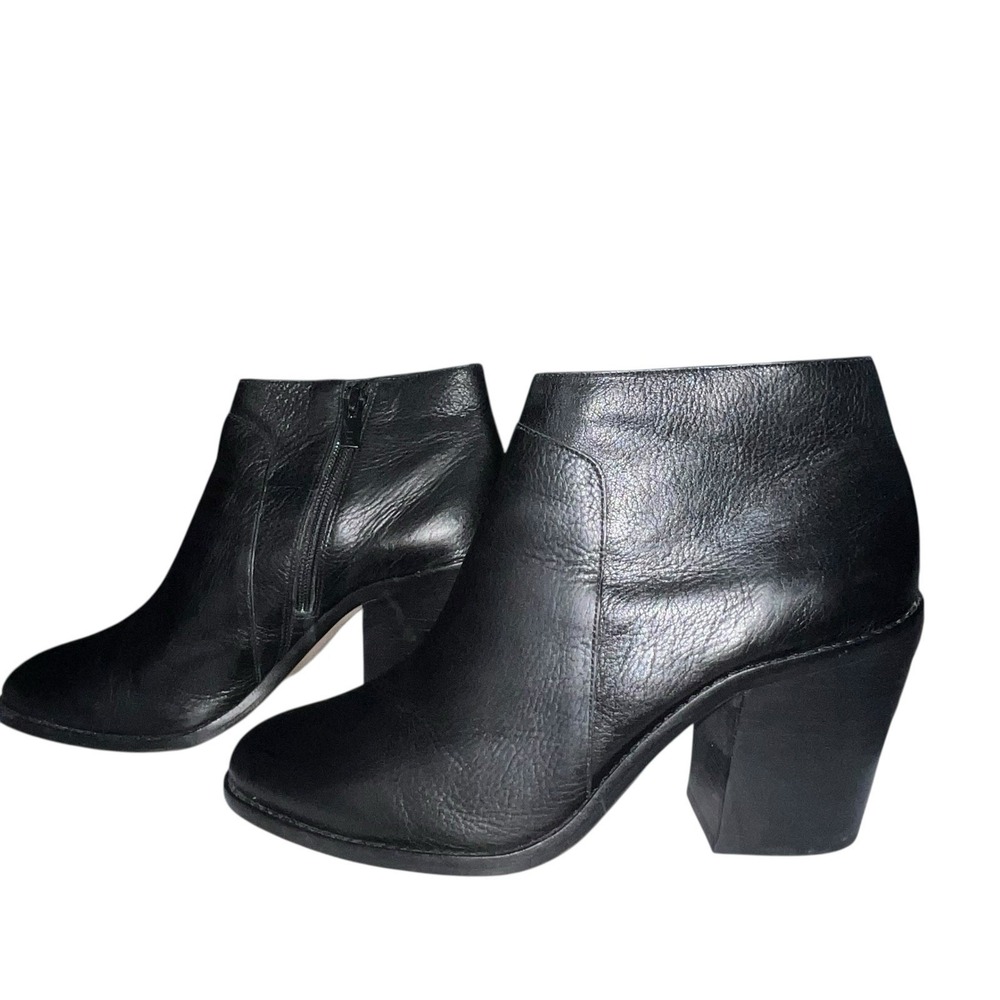Loeffler Randall Ella Black Leather Chunky Heel Block Ankle Boots Women Size 11B